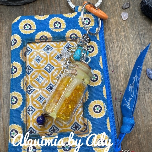 Bag charms crushed citrine bottle gemstone keychain card holder bohemian - Picture 2 of 3